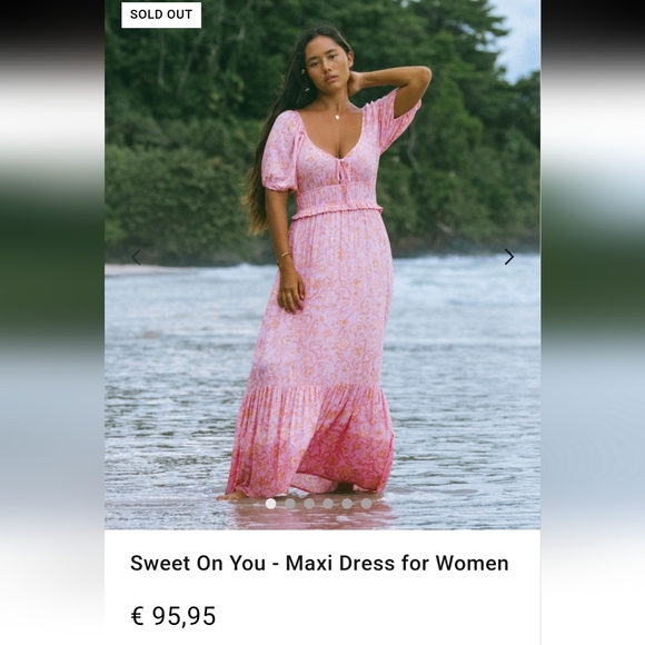 ❤️ Billabong Sweet On You Maxi Dress Pink And Orange Flowy Dress Puff Sleeves - Picture 2 of 8